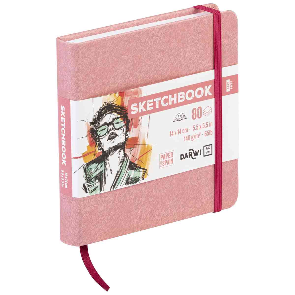DARWI Skizzenbuch mit Gummizug 14x14cm 80 Blatt 140g hellrosa