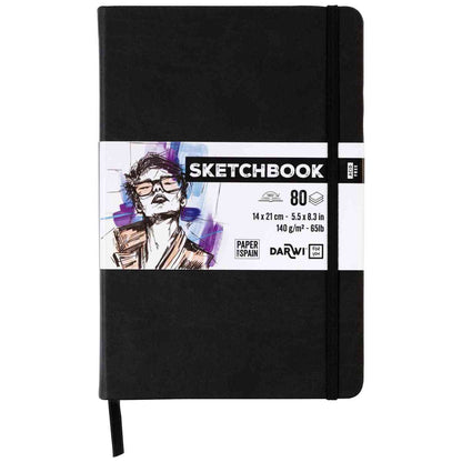 DARWI Skizzenbuch mit Gummizug 14x21cm 80 Blatt 140g schwarz