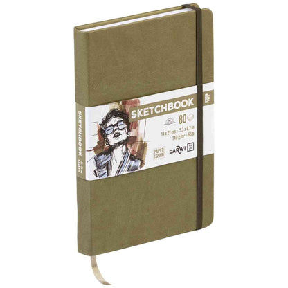 DARWI Skizzenbuch mit Gummizug 14x21cm 80 Blatt 140g khaki