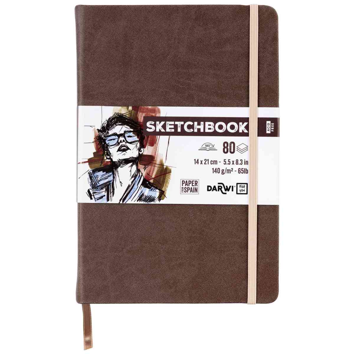 DARWI Skizzenbuch mit Gummizug 14x21cm 80 Blatt 140g braun