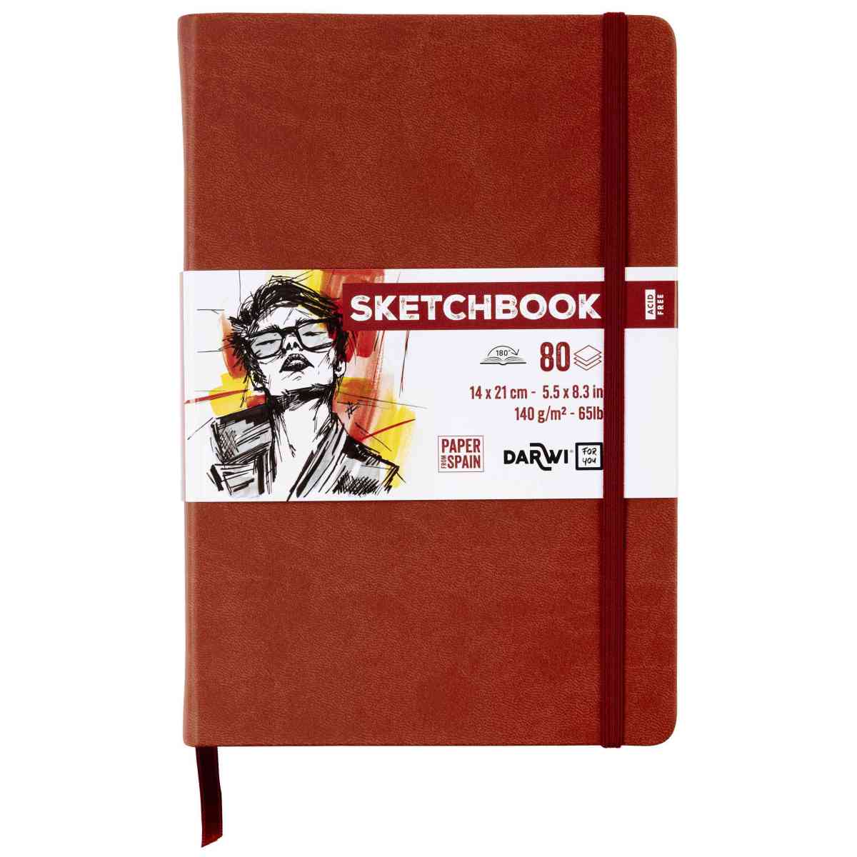 DARWI Skizzenbuch mit Gummizug 14x21cm 80 Blatt 140g terrakot