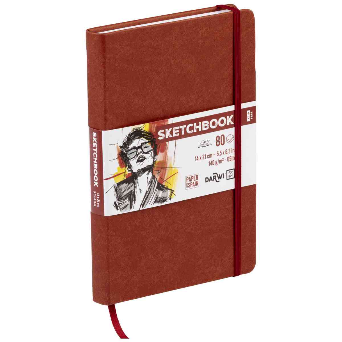 DARWI Skizzenbuch mit Gummizug 14x21cm 80 Blatt 140g terrakot