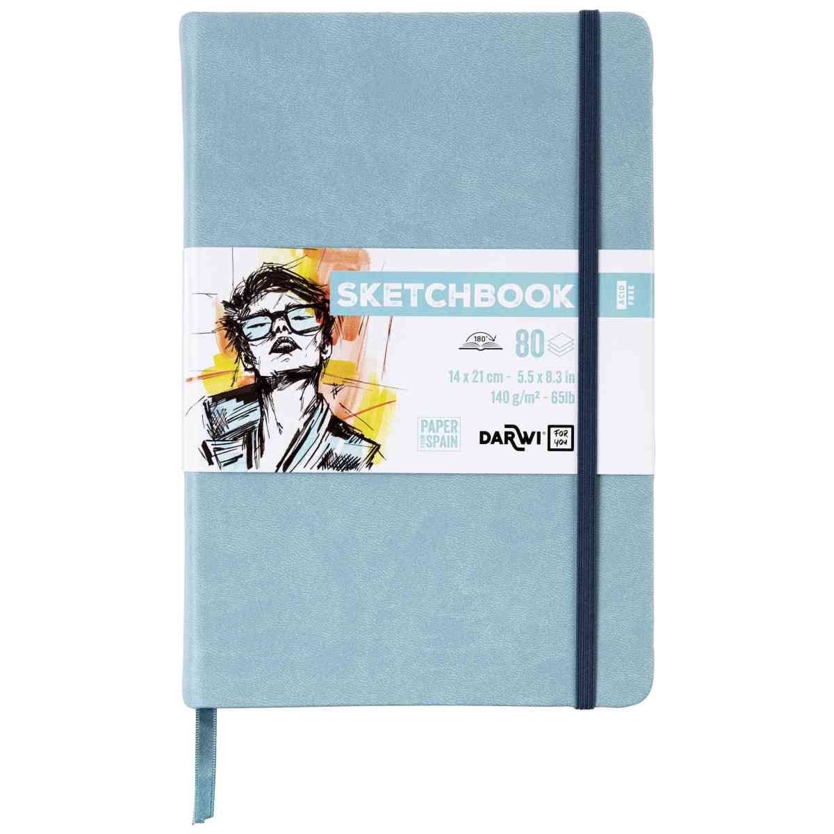 DARWI Skizzenbuch mit Gummizug 14x21cm 80 Blatt 140g hellblau