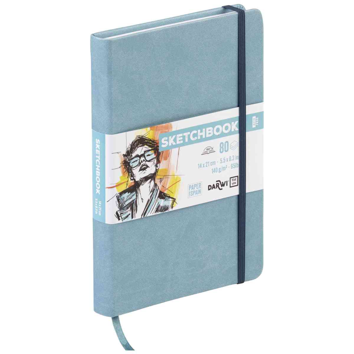 DARWI Skizzenbuch mit Gummizug 14x21cm 80 Blatt 140g hellblau