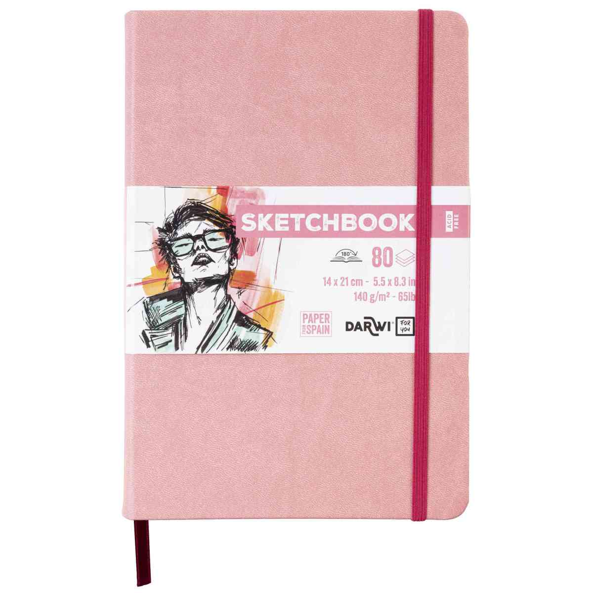 DARWI Skizzenbuch mit Gummizug 14x21cm 80 Blatt 140g hellrosa