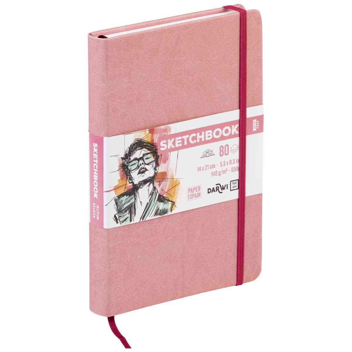 DARWI Skizzenbuch mit Gummizug 14x21cm 80 Blatt 140g hellrosa