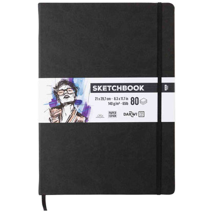DARWI Skizzenbuch mit Gummizug A4 80 Blatt 140g schwarz