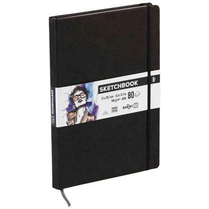 DARWI Skizzenbuch mit Gummizug A4 80 Blatt 140g schwarz
