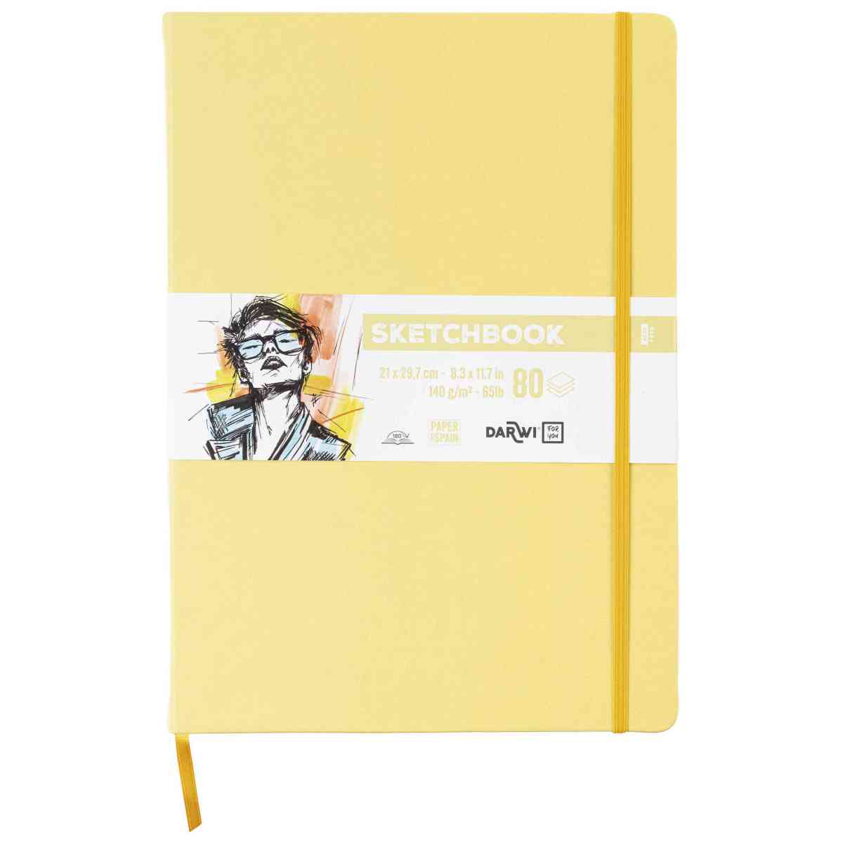 DARWI Skizzenbuch mit Gummizug A4 80 Blatt 140g hellgelb