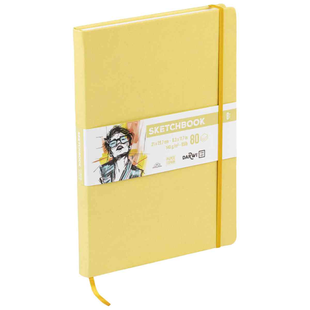 DARWI Skizzenbuch mit Gummizug A4 80 Blatt 140g hellgelb