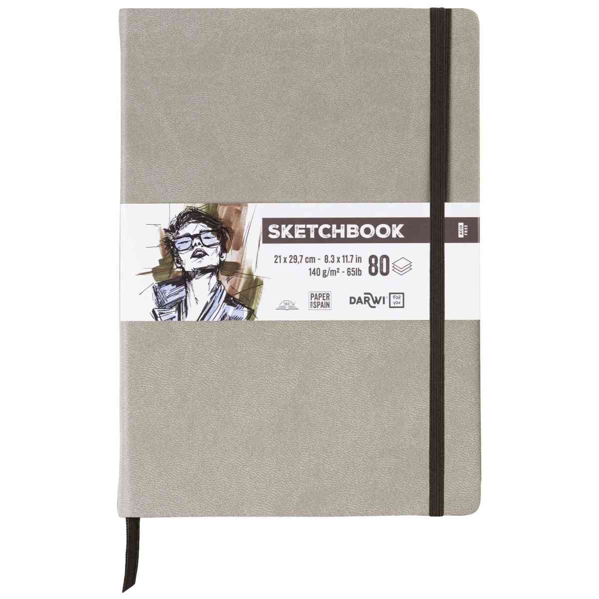 DARWI Skizzenbuch mit Gummizug A4 80 Blatt 140g maulwurf