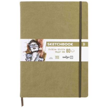DARWI Skizzenbuch mit Gummizug A4 80 Blatt 140g khaki