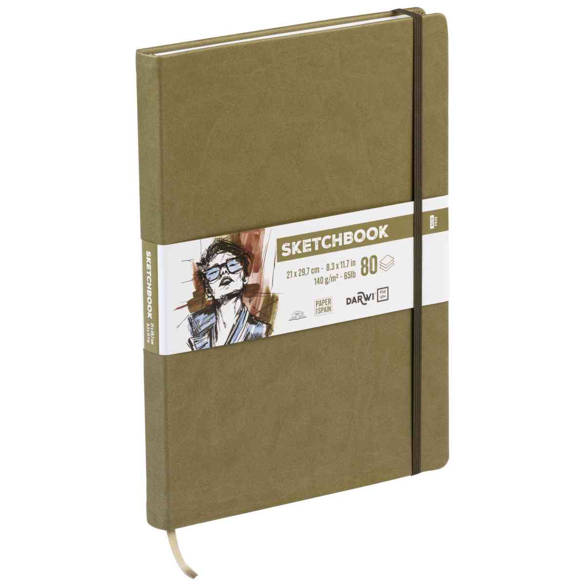 DARWI Skizzenbuch mit Gummizug A4 80 Blatt 140g khaki