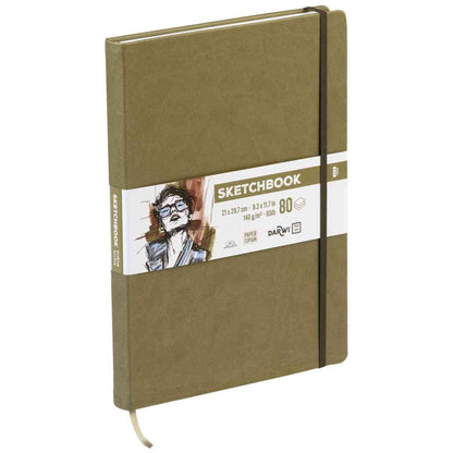 DARWI Skizzenbuch mit Gummizug A4 80 Blatt 140g khaki