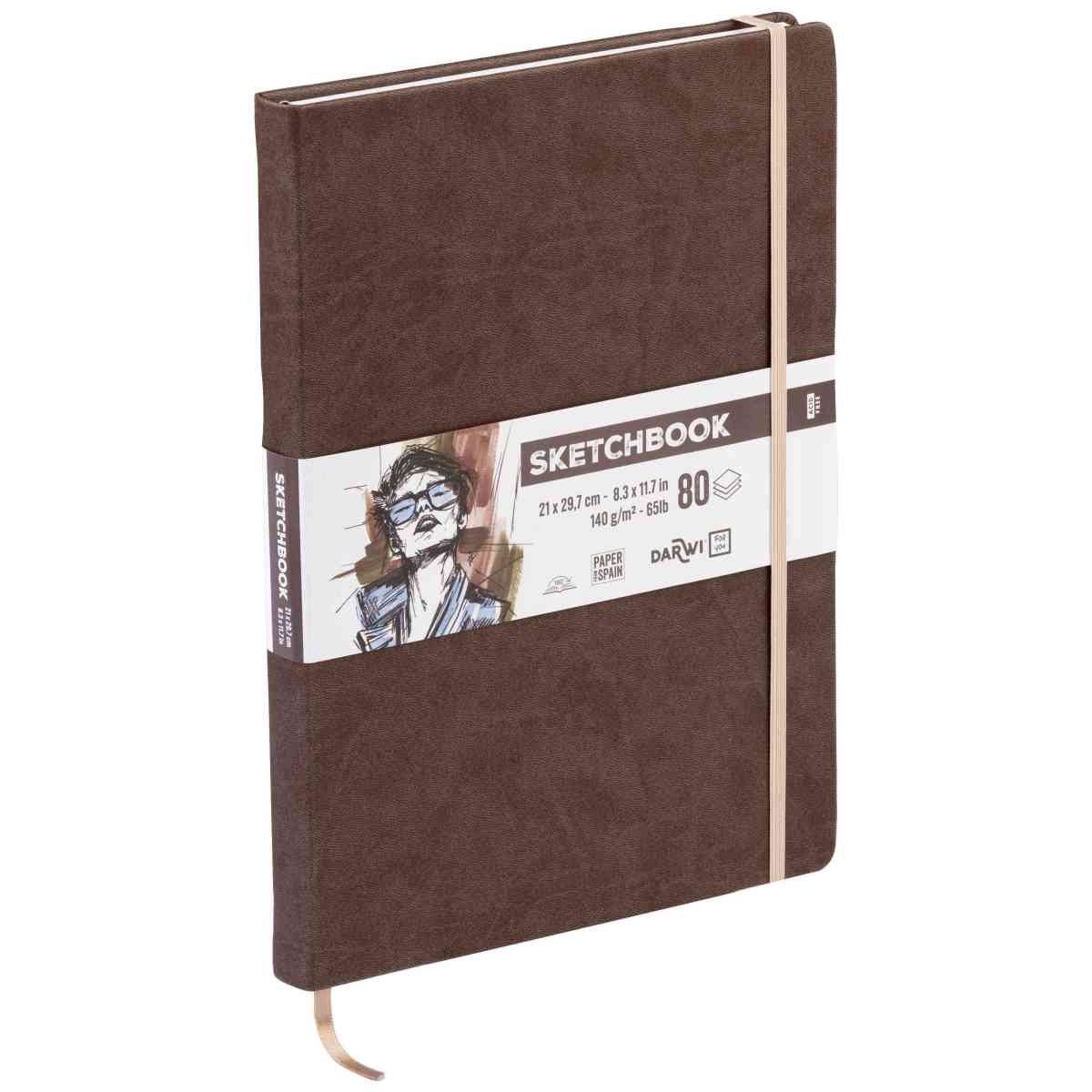 DARWI Skizzenbuch mit Gummizug A4 80 Blatt 140g braun