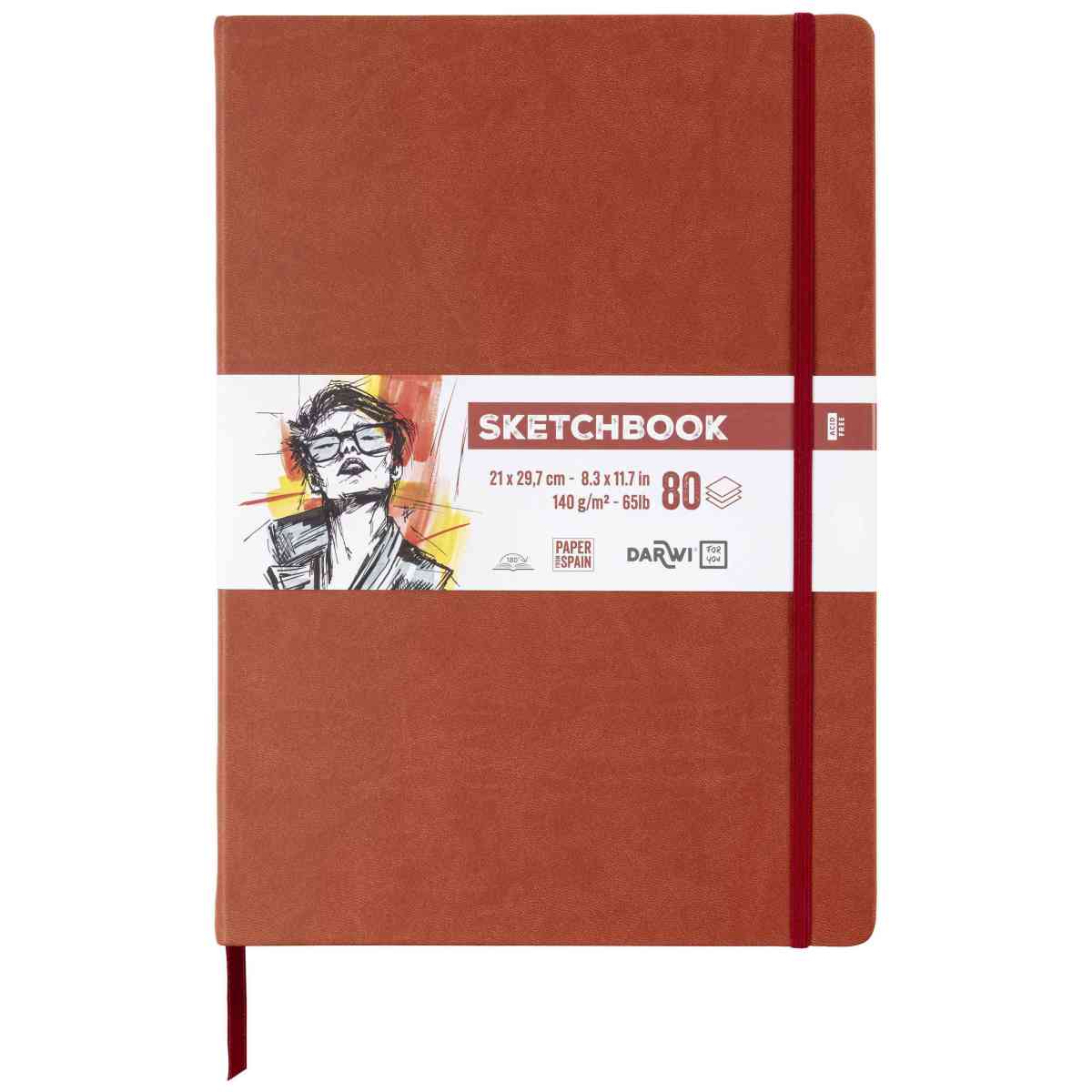 DARWI Skizzenbuch mit Gummizug A4 80 Blatt 140g terrakotta