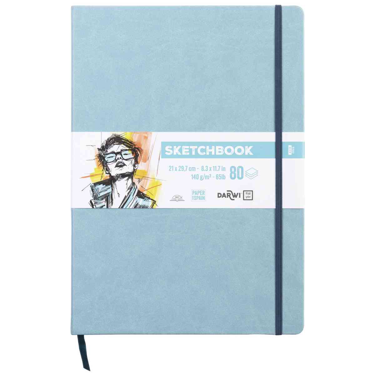 DARWI Skizzenbuch mit Gummizug A4 80 Blatt 140g hellblau