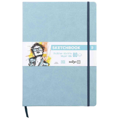 DARWI Skizzenbuch mit Gummizug A4 80 Blatt 140g hellblau