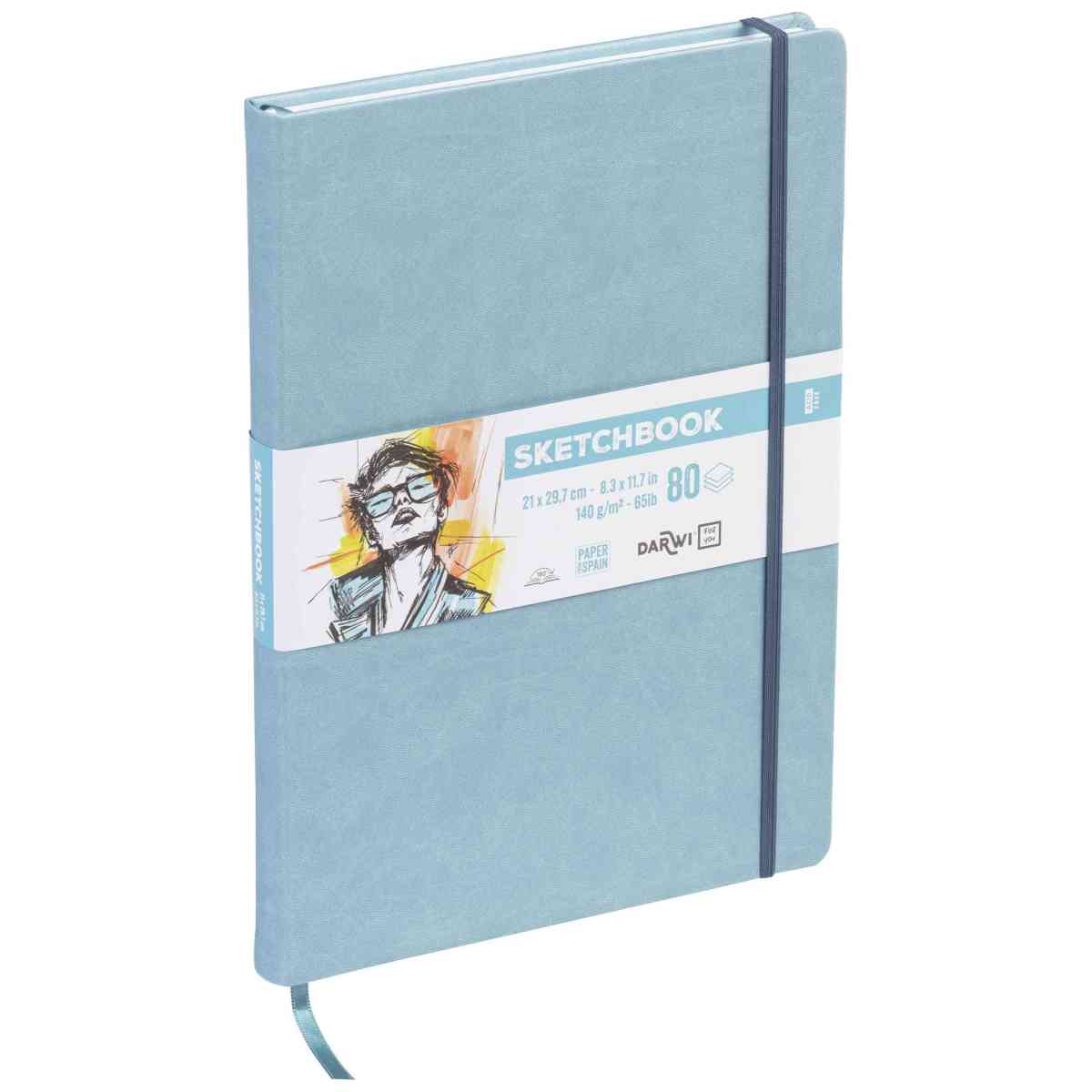 DARWI Skizzenbuch mit Gummizug A4 80 Blatt 140g hellblau