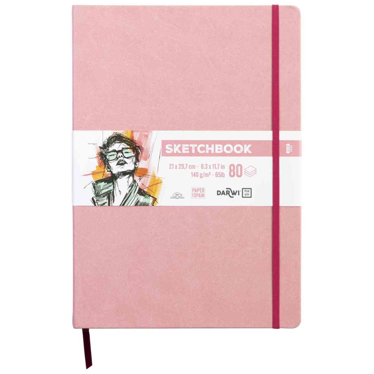 DARWI Skizzenbuch mit Gummizug A4 80 Blatt 140g hellrosa