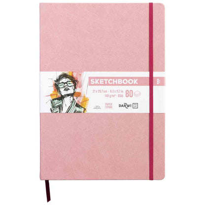 DARWI Skizzenbuch mit Gummizug A4 80 Blatt 140g hellrosa