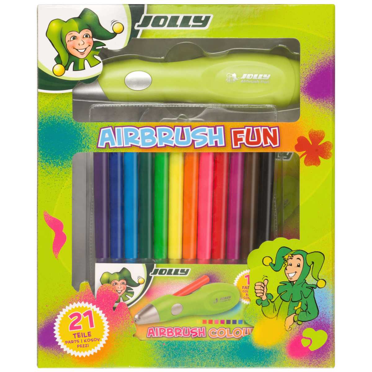 JOLLY Airbrush Fun Starter Set 21-teilig, 12 Farben + Zubehör