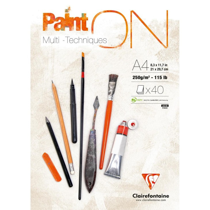 CLAIRFONTAINE Zeichenblock A4 Paint On Multi Öl Acryl Aquarell 250g 40 Blatt